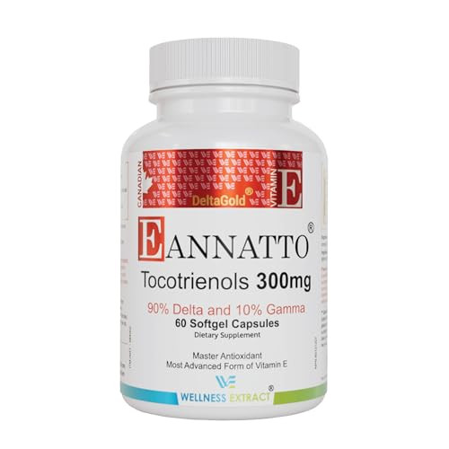 Wellness Extract Eannatto Tocotrienols Vitamin E Supplements Tocopherol Free, Supports Immune Health, Non-GMO, Gluten Free & Antioxidant (300MG 60 So