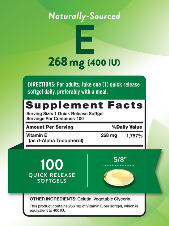 Nature's Truth Vitamin E 400 IU Softgels | 268mg | 100 Count | Non-GMO & Gluten Free Supplement