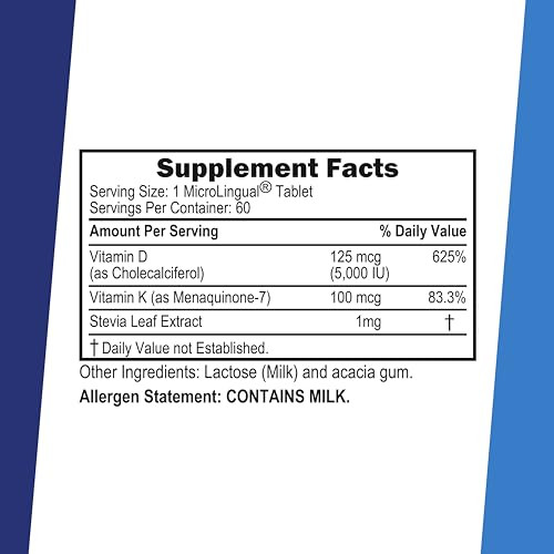 Superior Source K2 (MK-7) 100 mcg, with D3 (5,000 IU) Supplement, Quick Dissolve MicroLingual Tablets, 60 Count, Strengthen Bones, Cardiovascular & I