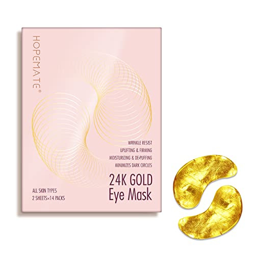 HOPEMATE 24K Gold Eye Mask with Hyaluronic Acid & Collagen, Reduce Wrinkles, Reduce Dark Circles and Puffiness, Reduce Fine Lines, Skin Firming, Unde