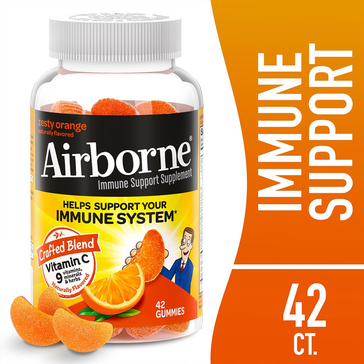 Airborne 750mg Vitamin C Immune Support Supplement Gummies for Adults, Zesty Orange Flavor, Gluten Free Crafted Blend with Powerful Antioxidants Vita