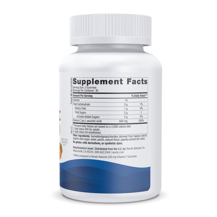 Nordic Naturals Vitamin C Extra Strength Gummies - Tangerine Flavor - 60 Gummies - 500 mg Vegan Vitamin C Supplement - Low-Sugar Immune - Support - 3