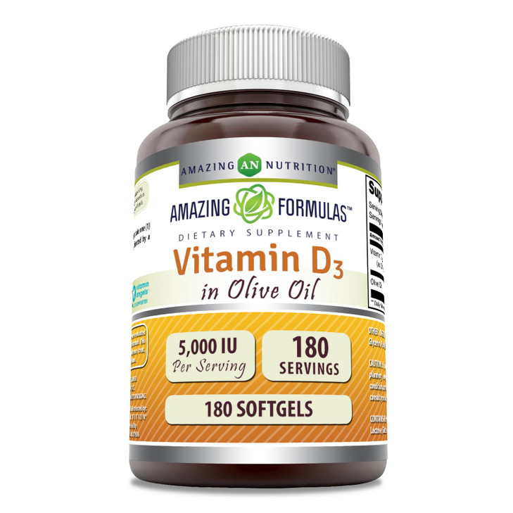 Amazing Formulas? Vitamin D3 with Olive Oil? 5000 ?IU Softgels Supplement | Non-GMO | Gluten Free | Made in USA (180 Count)