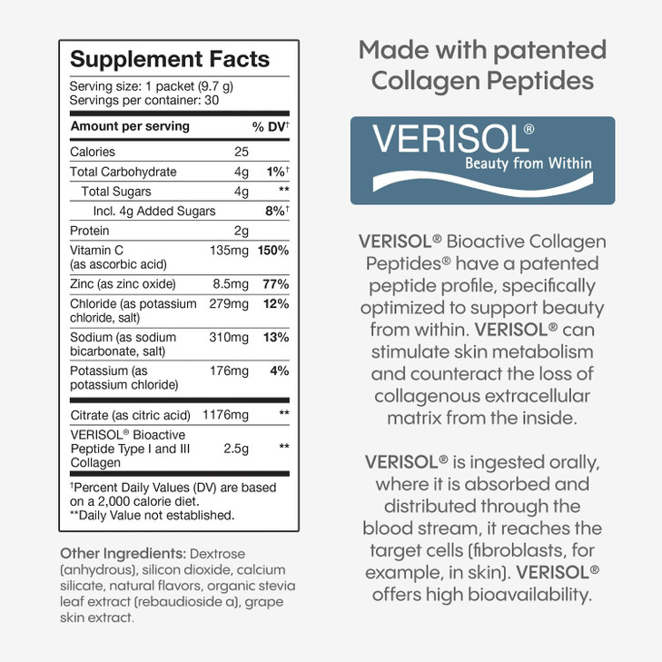 Hydralyte Verisol Collagen Packets with Electrolytes, Hydration Packets with Collagen for Women and Men, Electrolytes Powder with Collagen for Travel