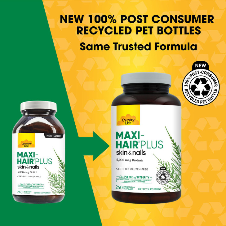 Country Life, Maxi-Hair Plus Biotin, Supports Healthy Hair, Skin and Nails, Daily Supplement, 240 ct