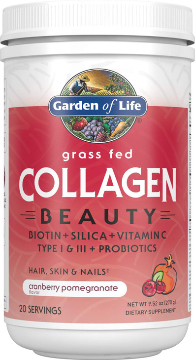 Garden of Life Grass Fed Collagen Beauty - Cranberry Pomegranate, 20 Servings, Powder for Women Men Hair Skin Nails, Hydrolyzed Collagen Peptides Pro