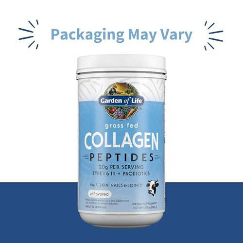 Garden of Life Grass Fed Collagen Peptides Powder Unflavored Collagen Powder for Women Men Hair Skin Nails Joints, Hydrolyzed Collagen Protein Supple