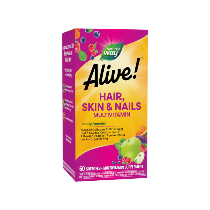 Nature's Way Alive! Hair, Skin & Nails Multivitamin with Biotin and Collagen, 60 Softgels