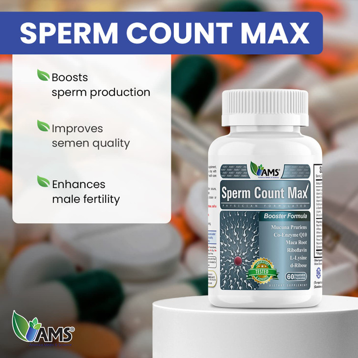 America Medic & Science Sperm Count Max (60 Capsules) | Male Fertility Supplement | Enhances Sperm Count and Reproductive Health | Prenatal Vitamins