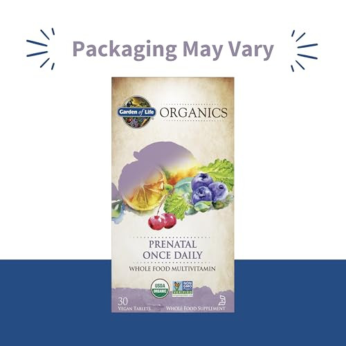 Garden of Life Organics Prenatal Vitamin: Folate for Energy & Healthy Fetal Development, Non-constipating Iron, Vitamin C, B6, B12, D3  Organic, Non
