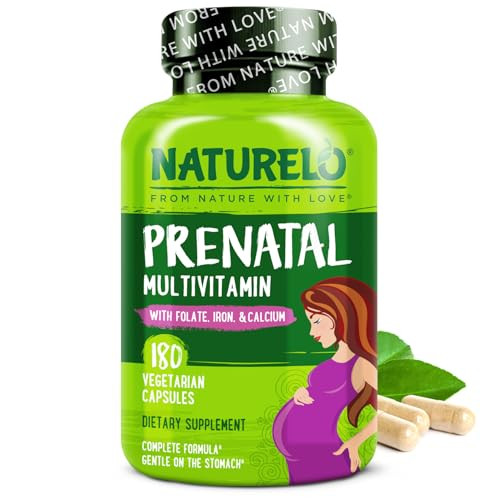 NATURELO Prenatal Multivitamin with Gentle Chelated Iron, Methyl Folate, Plant Calcium & Choline - Vegan, Vegetarian - Non-GMO - Gluten Free - 180 Ca