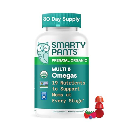 SmartyPants Organic Prenatal Vitamins for Women, Multivitamin Gummies: Biotin, Methylfolate, Omega 3 (ALA), Vitamin D3, C, Vitamin B12, B6, A, K2 & Z