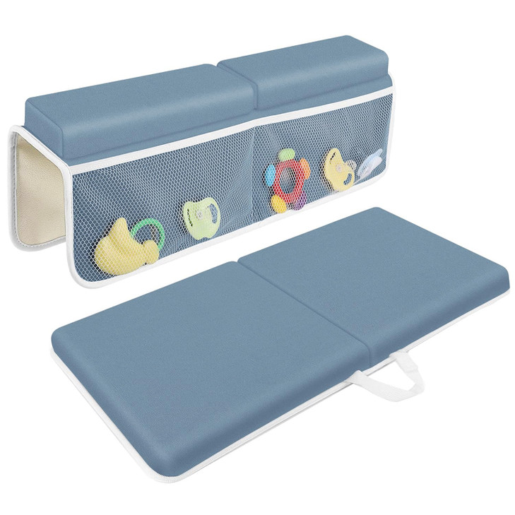 JJGoo Bath Kneeler with Elbow Rest Pad Set, 1.5 inch Kneeling Pad Mat for Bathtub Baby Bathing Parents, Painless Foam Mat with Toy Organizer Pockets,