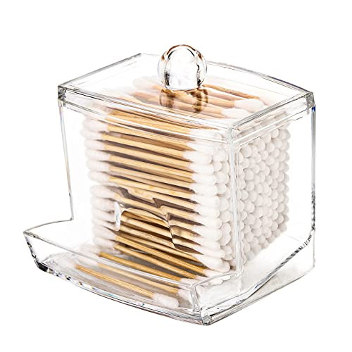 Tbestmax 10oz Qtip Holder Dispenser Big Clear Bathroom Organizer Accessories Decor for Storage-Qtips Cotton Ball Holder Apothecary Jars, Cotton Swabs