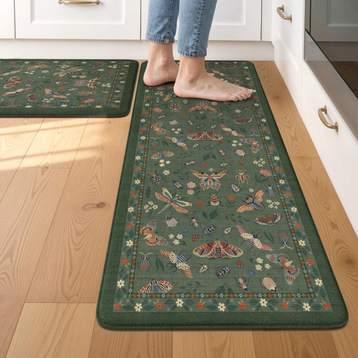 LEEVAN Anti Fatigue Mats for Kitchen Floor Non-Slip, Cushioned Kitchen Mats for Floor 2 Piece, Green Memory Foam Kitchen Mat Set, Waterproof Ergonomi