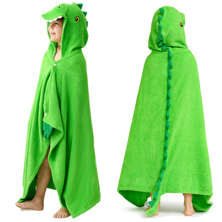 Joiedomi Dinosaur Hooded Towel for Kids Soft 100% Cotton Bath Beach Towel 30" x 50" for Kids 3-10 Years Toddler Pool Poncho with Hood Absorbent Swim
