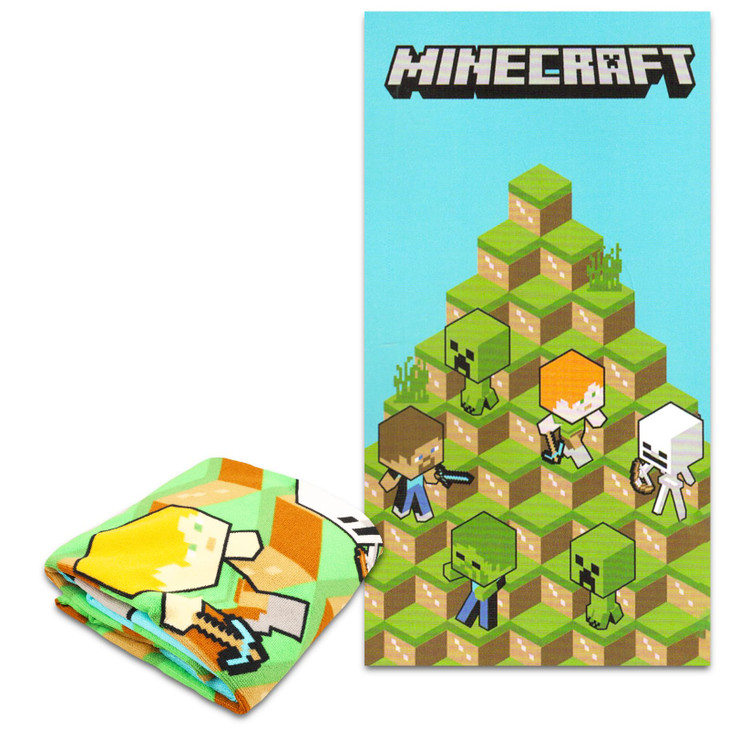 Minecraft Bath Towel Set for Kids - Bundle With 27" x 54" Beach Towel Plus Stickers | Bathroom Set for Boys