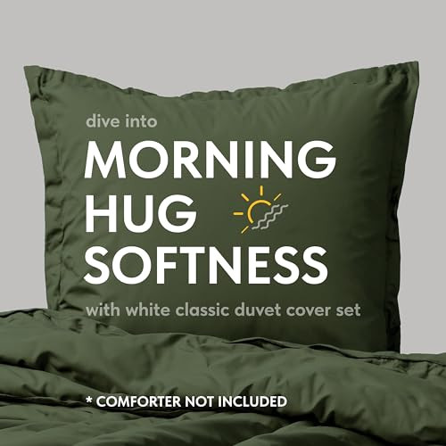 White Classic Dark Green Duvet Cover Queen Size, Microfiber Duvet Cover with Zipper, Duvet Cover Set with 2 Pillow Shams, Luxury Soft Comforter Cover