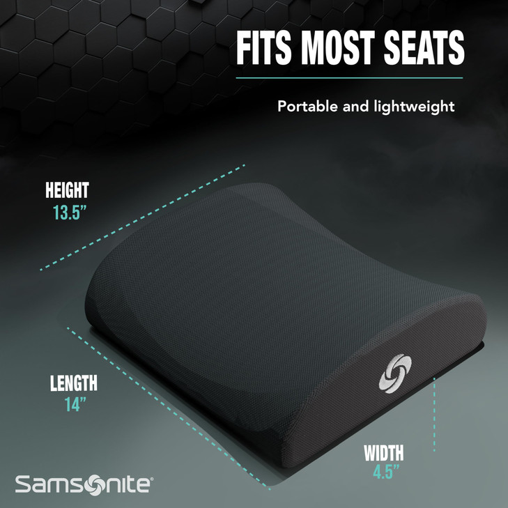 Samsonite Memory Foam Lumbar Support Pillow for Office Chair, Gaming Chair, or Automotive Use, Ergonomic Back Cushion, Office and Home Essentials for