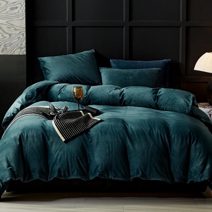 WARMDERN Peacock Blue Flannel Velvet Duvet Cover King Size Duvet Cover Bedding Sets, 3pcs Ultra Soft Luxury Textured Modern Crystal Velvet Duvet Cove