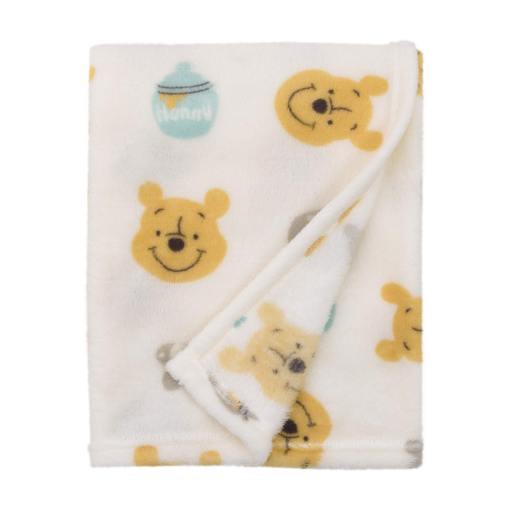 Disney Winnie The Pooh - Ivory, Yellow & Aqua Super Soft Plush Baby Blanket, Ivory, Yellow, Aqua