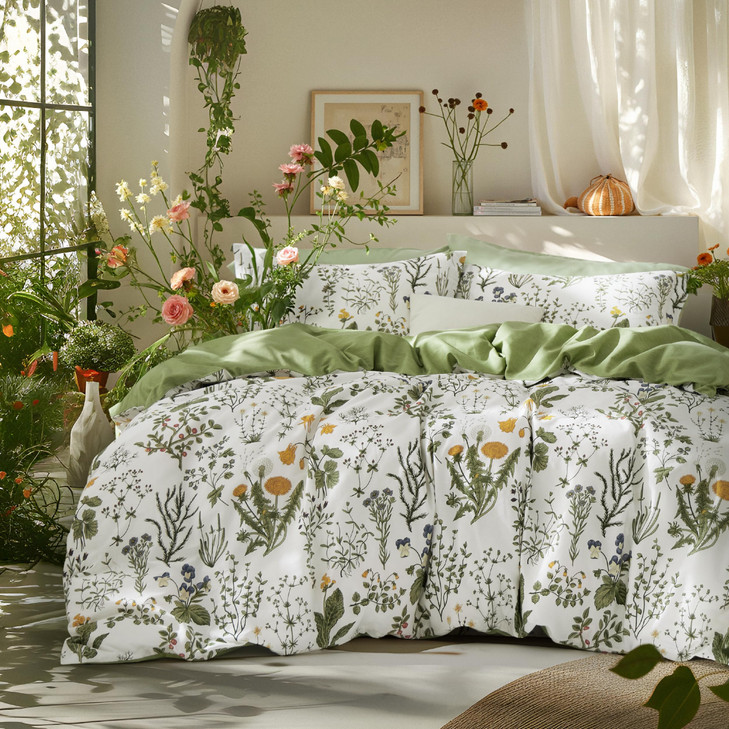 Bedsure Duvet Cover King Size - 100% Cotton Reversible Floral King Duvet Cover Set with Zipper Closure, 3 Pieces Soft & Breathable Green Bedding Set