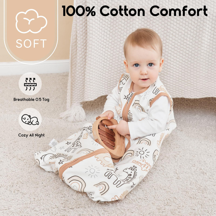 Yoofoss Baby Sleep Sack 6-12 Months 0.5 Tog Wearable Blanket for Baby, 3 Pack 100% Organic Cotton Infant Toddler Sleeping Sack 2-Way Zipper Lightweig