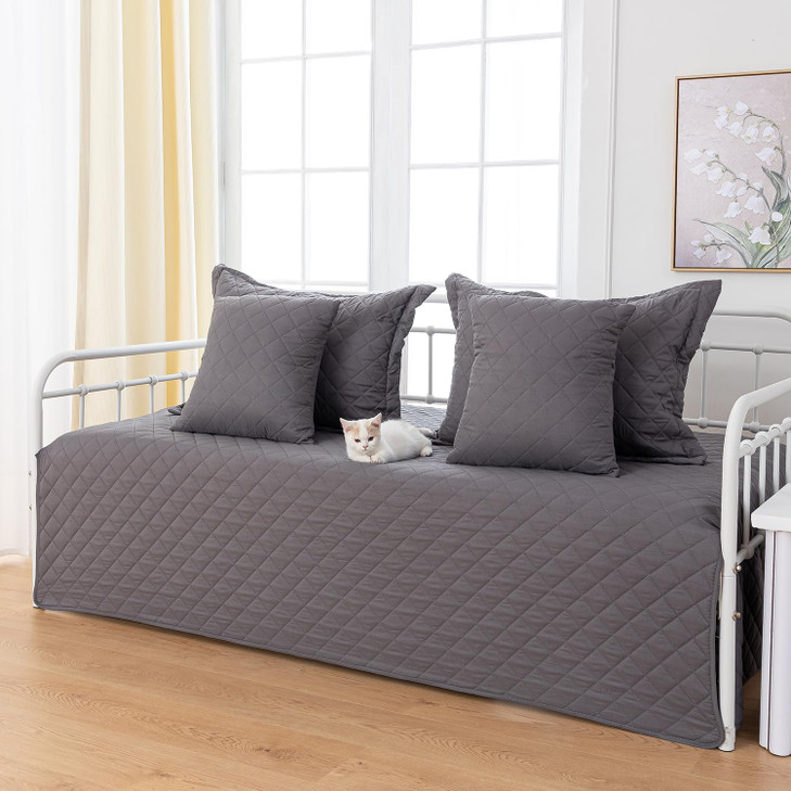 Feyocn 5-Piece Daybed Cover Set Gray,Twin Cozy Daybed Bedding Sets for All Season Double Sided-Quilting Daybed Comforter Bedspread, Geometric Print D