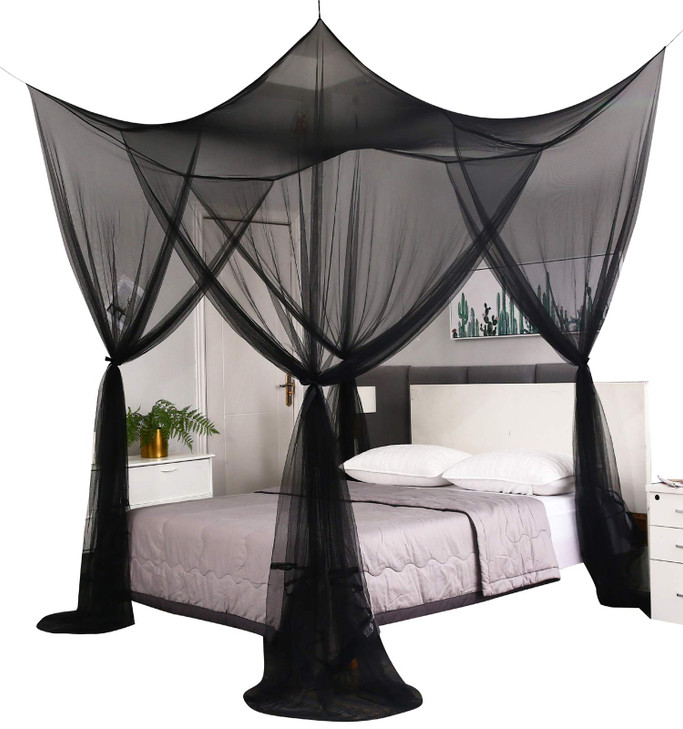 Mengersi Bed Canopy,Canopy Bed Curtains Bed Drapes for Full Queen King Size Bed,Mosquito Net Bed Curtains for Patio Indoor Outdoor Net,Black Bed Cano