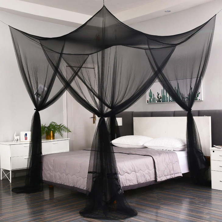 Mengersi Bed Canopy,Canopy Bed Curtains Bed Drapes for Full Queen King Size Bed,Mosquito Net Bed Curtains for Patio Indoor Outdoor Net,Black Bed Cano