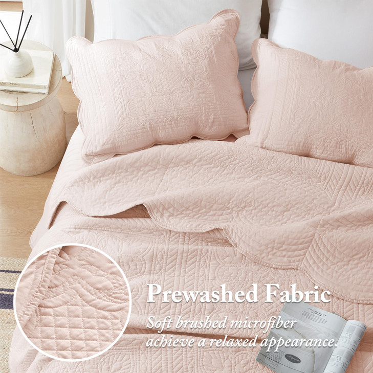 Madison Park King Quilt Set Damask Coverlet Set for King Size Bed, Cottage Oversized Quilt Set, Scallop Edge, All Season, Pre-washed Cotton-Filled Ki