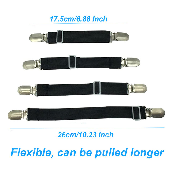 BetyBedy 4Pcs Adjustable Bed Sheet Fasteners Suspenders, Elastic Sheet Band Straps Clips, Cover Grippers Suspenders Holder for Mattress Pad Cover, So