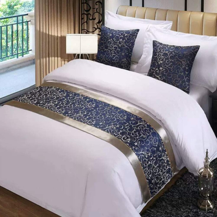 Twelve Blue Floral King Bed Scarf Bed Runner Bedding Scarves Bed Cover for Home Hotel Guesthouse 19.7x95.4in