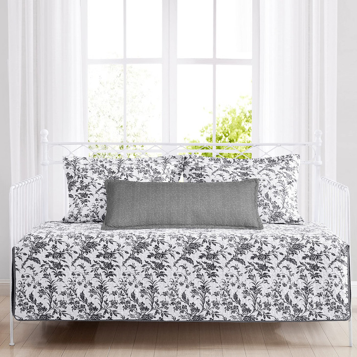 Laura Ashley Home - Daybed Set, Lightweight Bedding with Matching Shams & Pillow Cover, Home Decor for All Seasons (Amberley Black, Daybed)