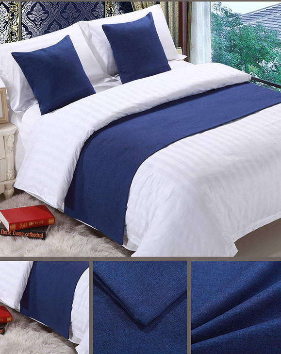 Mengersi Solid Bed Runner Scarf Protector Slipcover Bed Decorative Scarf for Bedroom Hotel Wedding Room (Full/Queen, Navy)