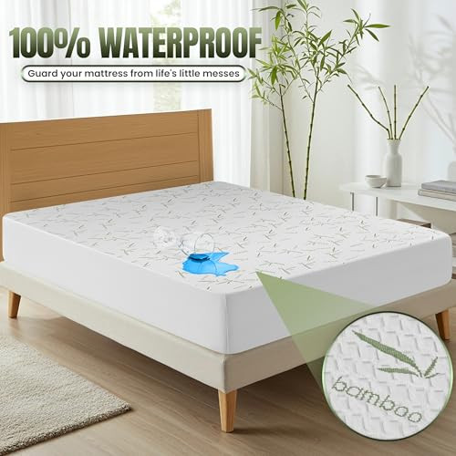 Utopia Bedding Waterproof Mattress Protector Twin Size Bed, Premium 200 GSM Bamboo Viscose Cooling Mattress Cover, Soft and Breathable, Fitted Style