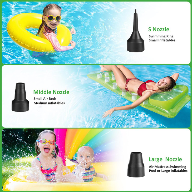 AGPTEK Electric Air Pump,Portable Air Pump with 3 Nozzles, 4.5kPa Quick-Fill,110V AC/12V DC Inflator/Deflator Pumps for Outdoor Camping, Inflatable A