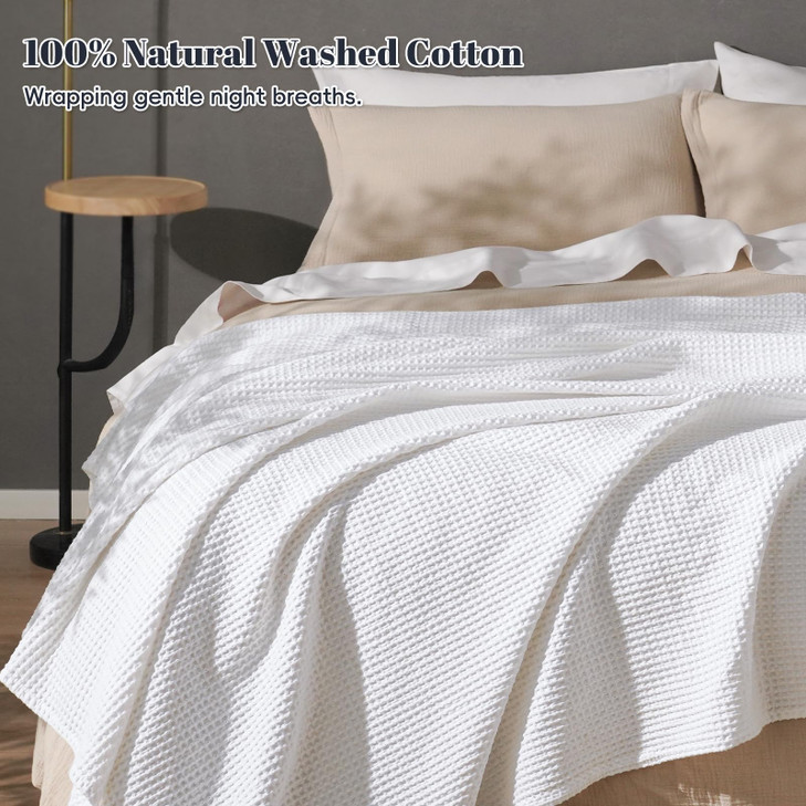 PHF 100% Cotton Waffle Weave Blanket King Size for Bed,Snag Proof Lightweight Breathable Moisture-Wicking Throw for Couch,Great for Layering in Cold