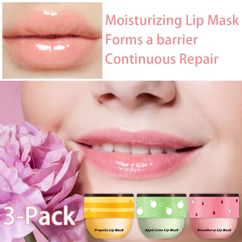 2 PCS Bee Lip Balm Honey Pot, Honey & Strawberry Lip Mask Overnight Propolis Moisturizing Lip Balm Hydrating Prevention Dry and Crack Lip Scrubs Exfo
