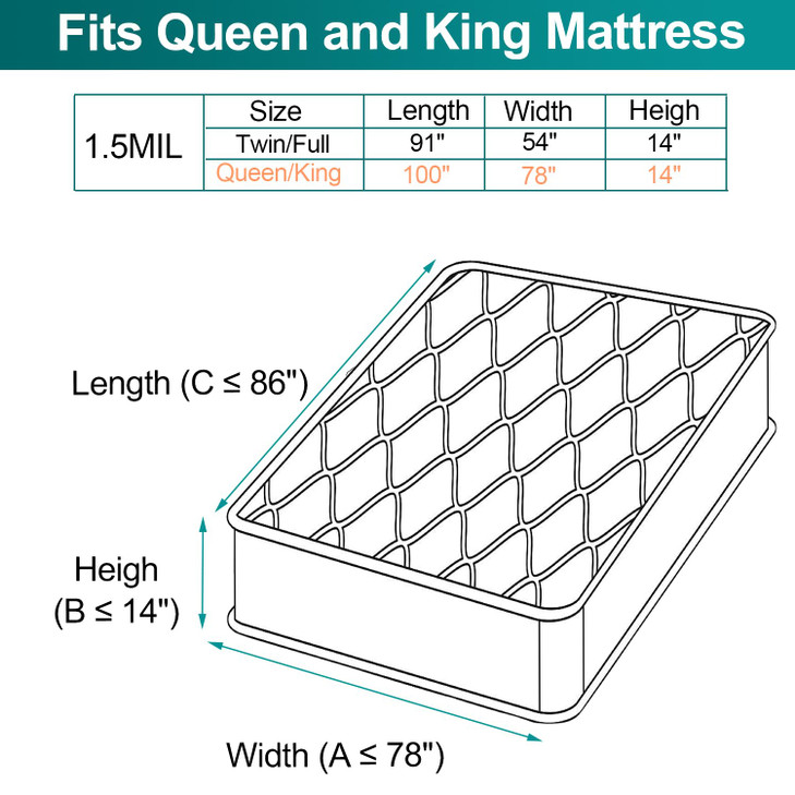 Mattress Bag for Moving Storage - Plastic Mattress Protector Cover, Queen and King Size (1Pack, Queen/King)