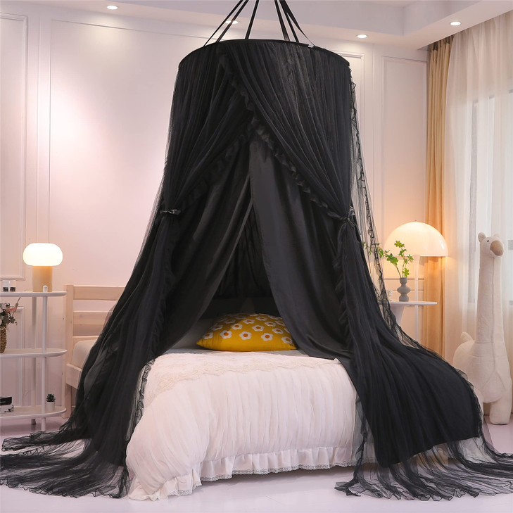 VETHIN Double Layer Princess Round Dome Canopy Bed Curtain for Girls Adults,Children Dreamy Mosquito Net,Cute Bedroom Decoration Castle Play Tent Rea