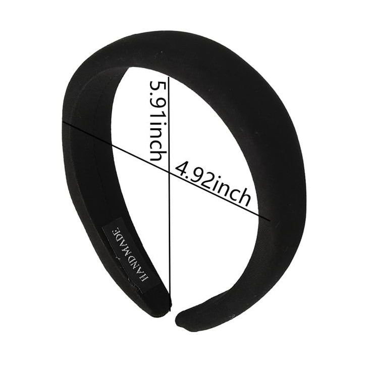 Black Padded Headbands for Womens Satin Headband for Thick Thin Hair Hoop Band 90s Accessories for Girls Wide Fabric Headband for Women Cute Neutral