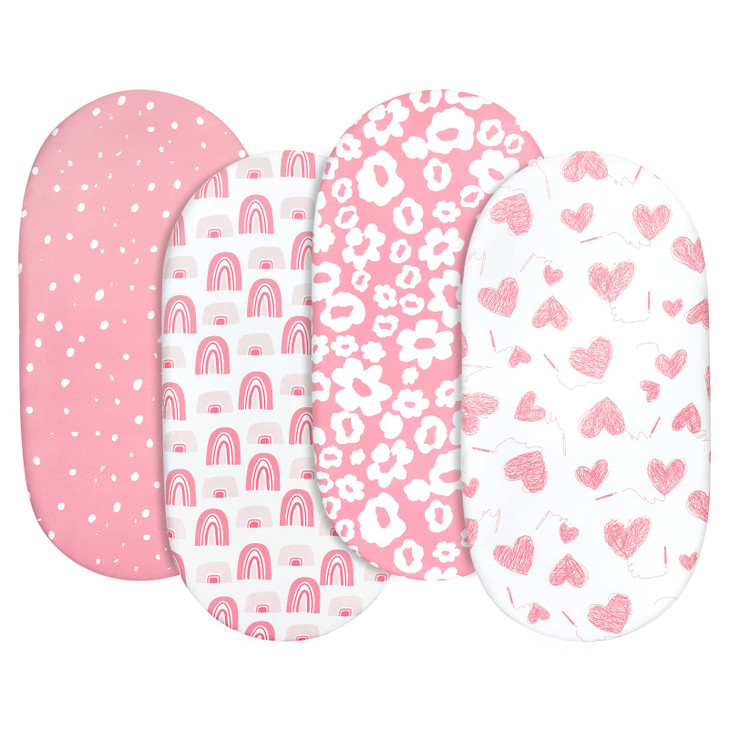 Gllquen Baby Bassinet Sheets 4 Pack, Breathable Cozy Fitted Mattress Sheet, Elastic Travel Crib Fashionable Floral Pattern, Standard Cradle Safe Shee