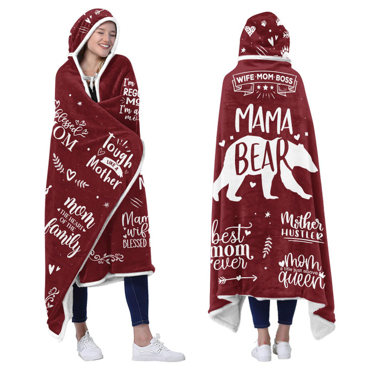 Mama Bear Wearable Hooded Blanket for Mom - Mom Gifts from Daughter Son - Christmas Birthday Gifts for Wife from Husband