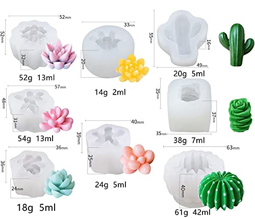 Aebor 8 Pcs Succulent Mold Silicone, 3D Succulent Molds, Succulent Cactus Silicone Mold for DIY Making Candle Cake Decoration Candy Fondant Chocolate