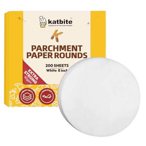 Katbite Heavy Duty Parchment Rounds 8 Inch 200 Pcs, Parchment Paper Rounds Available, Uses for Cake Baking, Air Fryer Liners