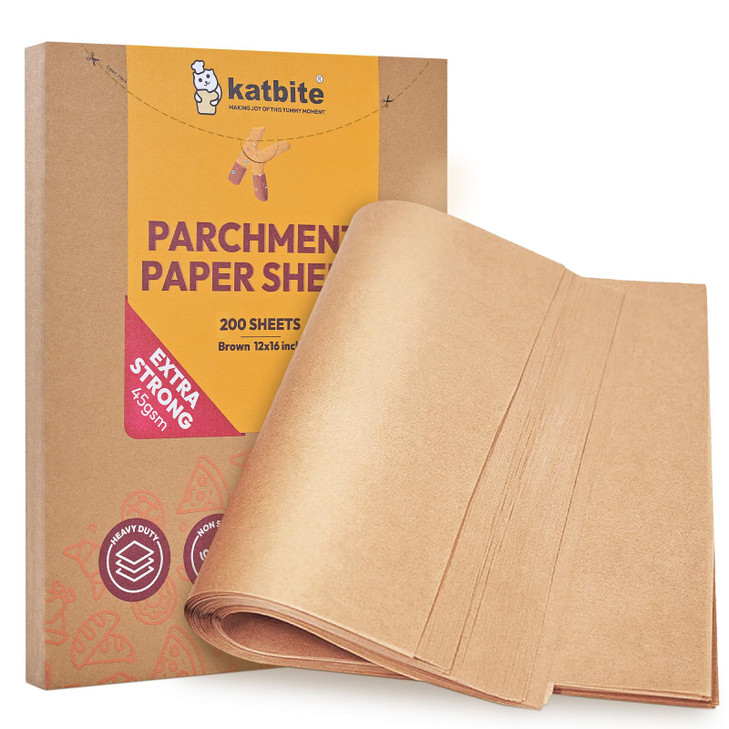 Katbite 200Pcs 12x16 In Unbleached Parchment Paper for Baking, Precut Parchment Paper Sheets, Heavy Duty Flat Baking Paper, Half Sheet Baking Sheets