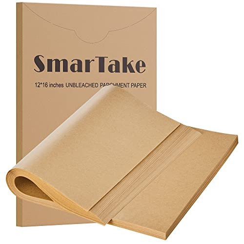 SMARTAKE 200 Pcs Parchment Paper Baking Sheets, 12x16 Inches Non-Stick Precut Baking Parchment, for Baking Grilling Steaming Bread Cup Cake Cookie an