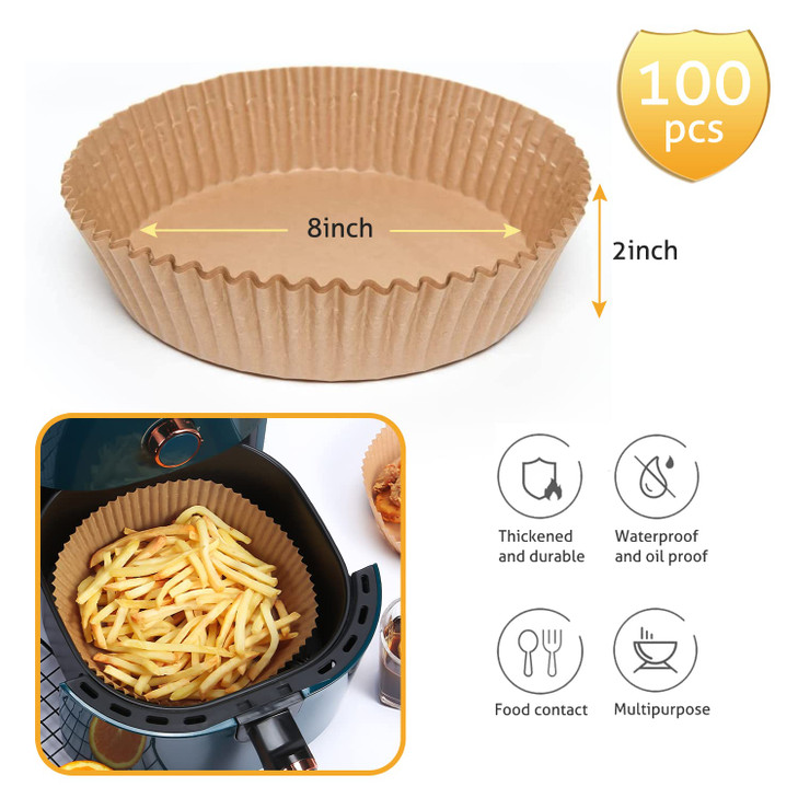 Ailun Air Fryer Paper Liners 8inch, 100PCS Non-Stick Parchment Paper,Oil Resistant,Disposable Food Grade Free of Bleach Paper Round for 5-8 QT Air Fr