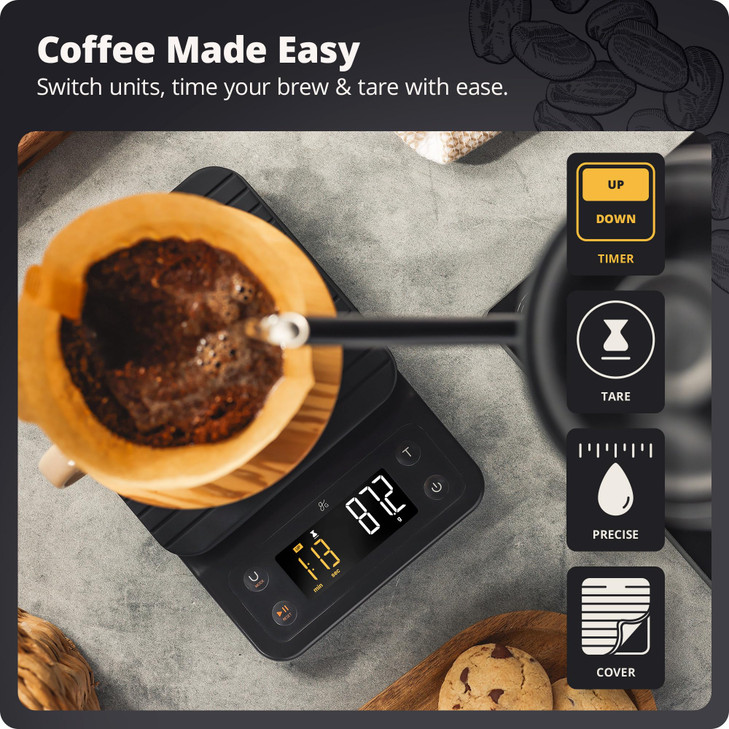 Greater Goods Coffee Scale with Timer  0.1g Precision Digital Coffee & Espresso Scale for Pour-Over, Coffee Bean Weighing, Barista Brewing, Waterpro